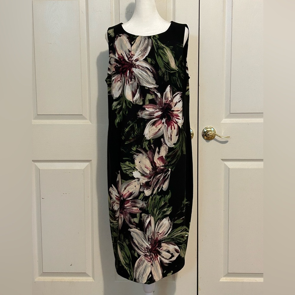 Calvin Klein tropical flowers sleeveless shift dress 16W